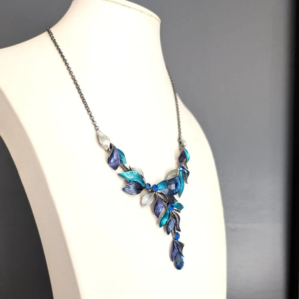Navy, silver and teal statement necklace